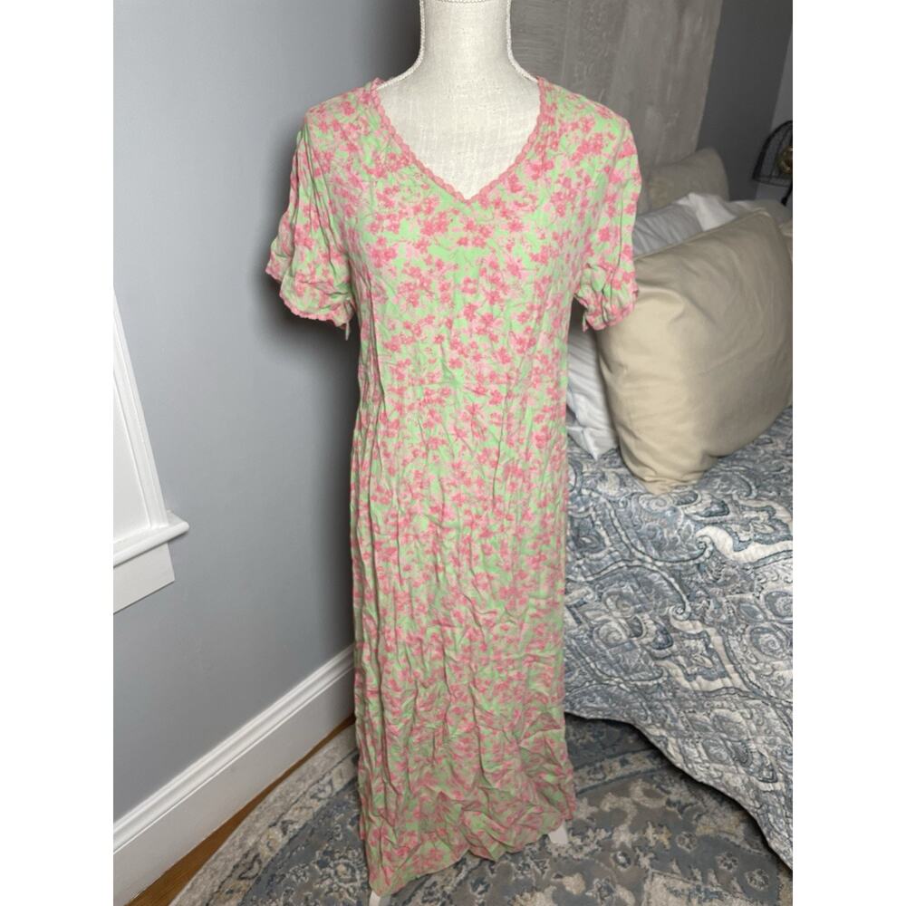 April Cornell Floral Maxi Dress Pink Green Cottagecore Boho India Womens M